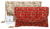 Kuber Industries Handcrafted 2 Pieces Embroidered Party Wear Clutch Bag Purse Handbag For Bridal, Casual, Party, Wedding (Red & Cream) - CTKTC034530